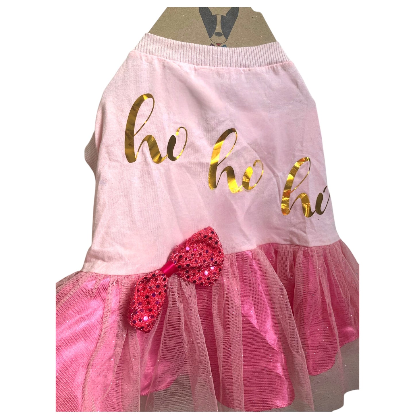 Pet Designer Holiday Christmas Pink Dress Ho Ho Ho for Dogs and Cats