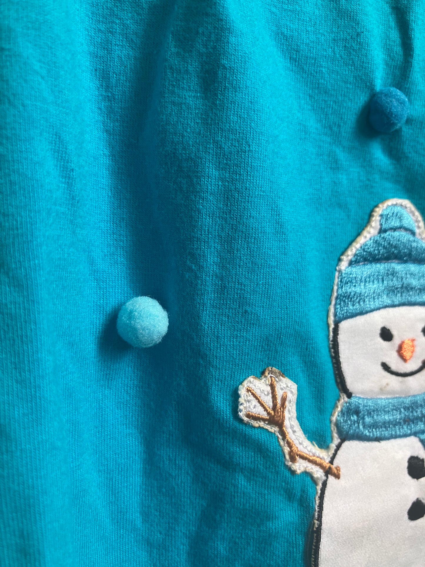 Pet Christmas Sleveless Shirt Blue Snowman with Pom Pom