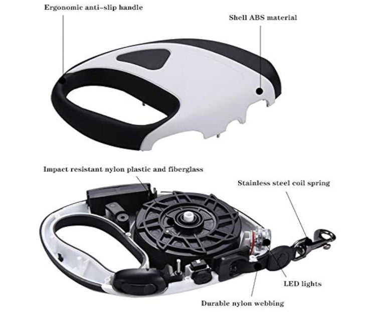 Retractable Dog Leash with LED Flashlight 3 Meters Battery Operated