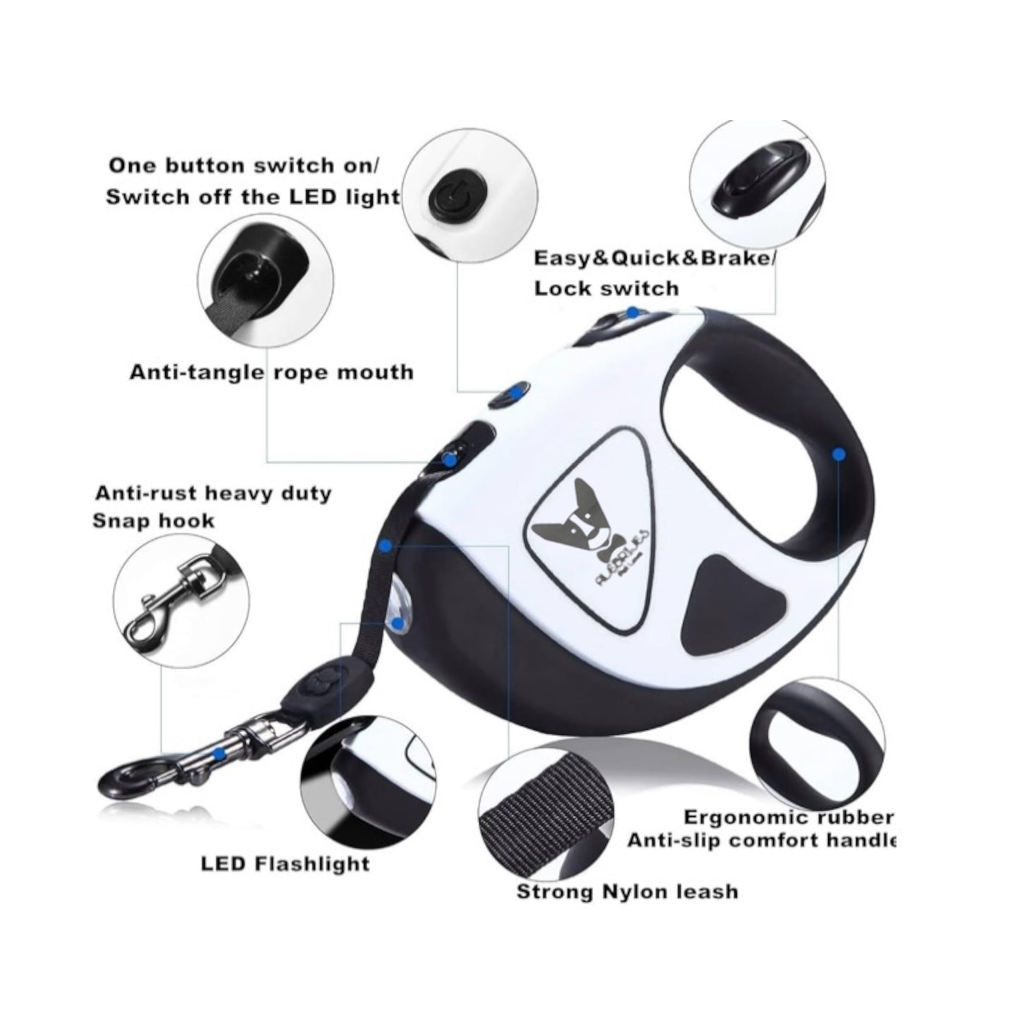 Retractable Dog Leash with LED Flashlight 3 Meters Battery Operated