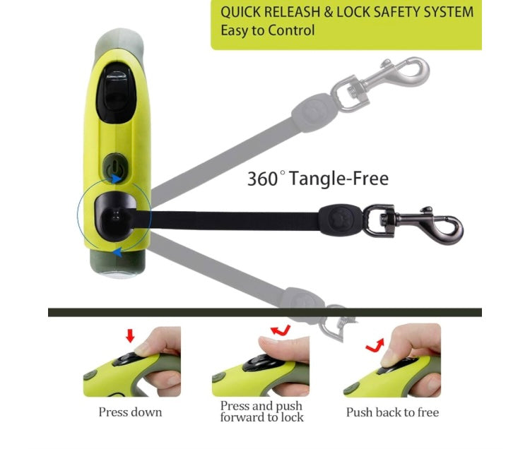 Retractable Dog Leash with LED Flashlight 3 Meters Battery Operated